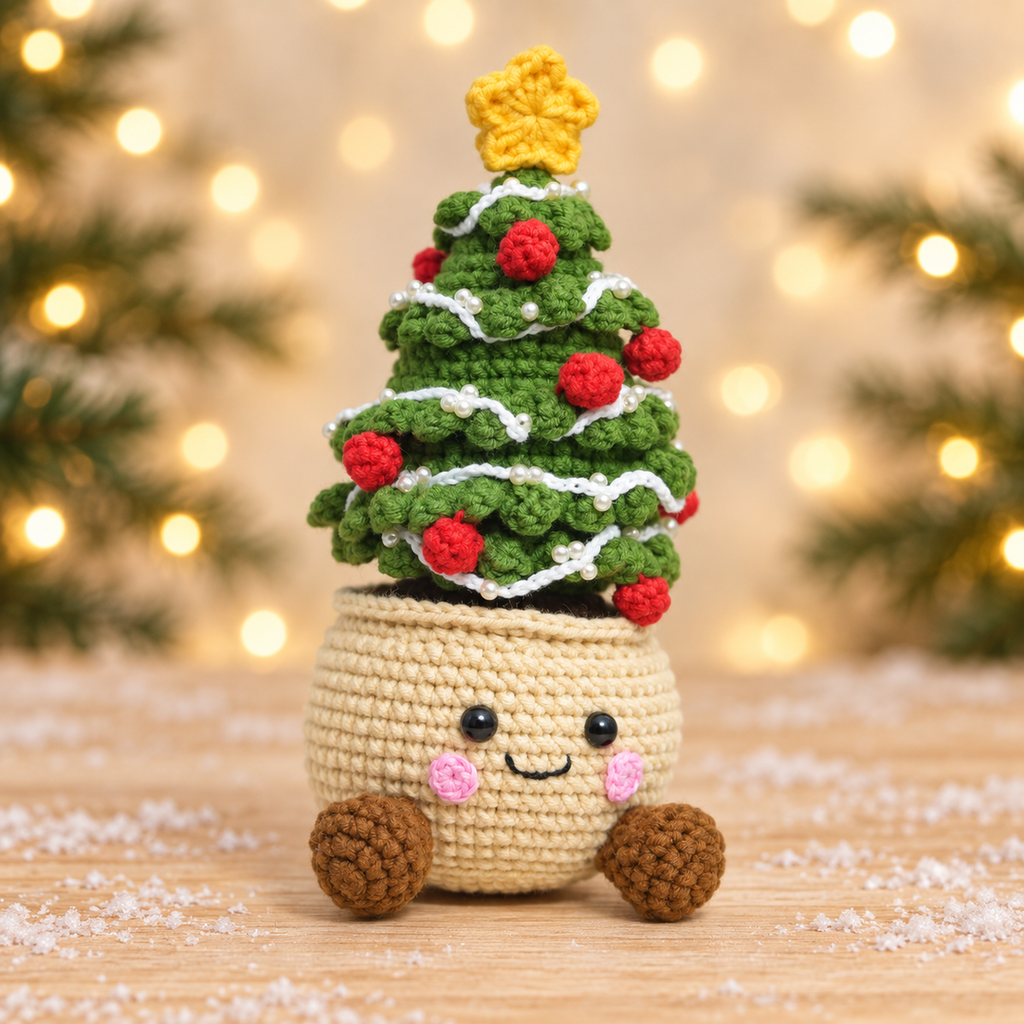 Handmade Crochet Christmas Tree in Pot - Cute Kawaii Decor
