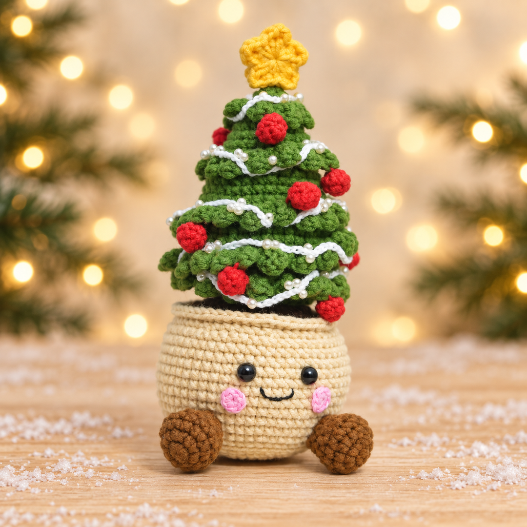 Handmade Crochet Christmas Tree in Pot - Cute Kawaii Decor
