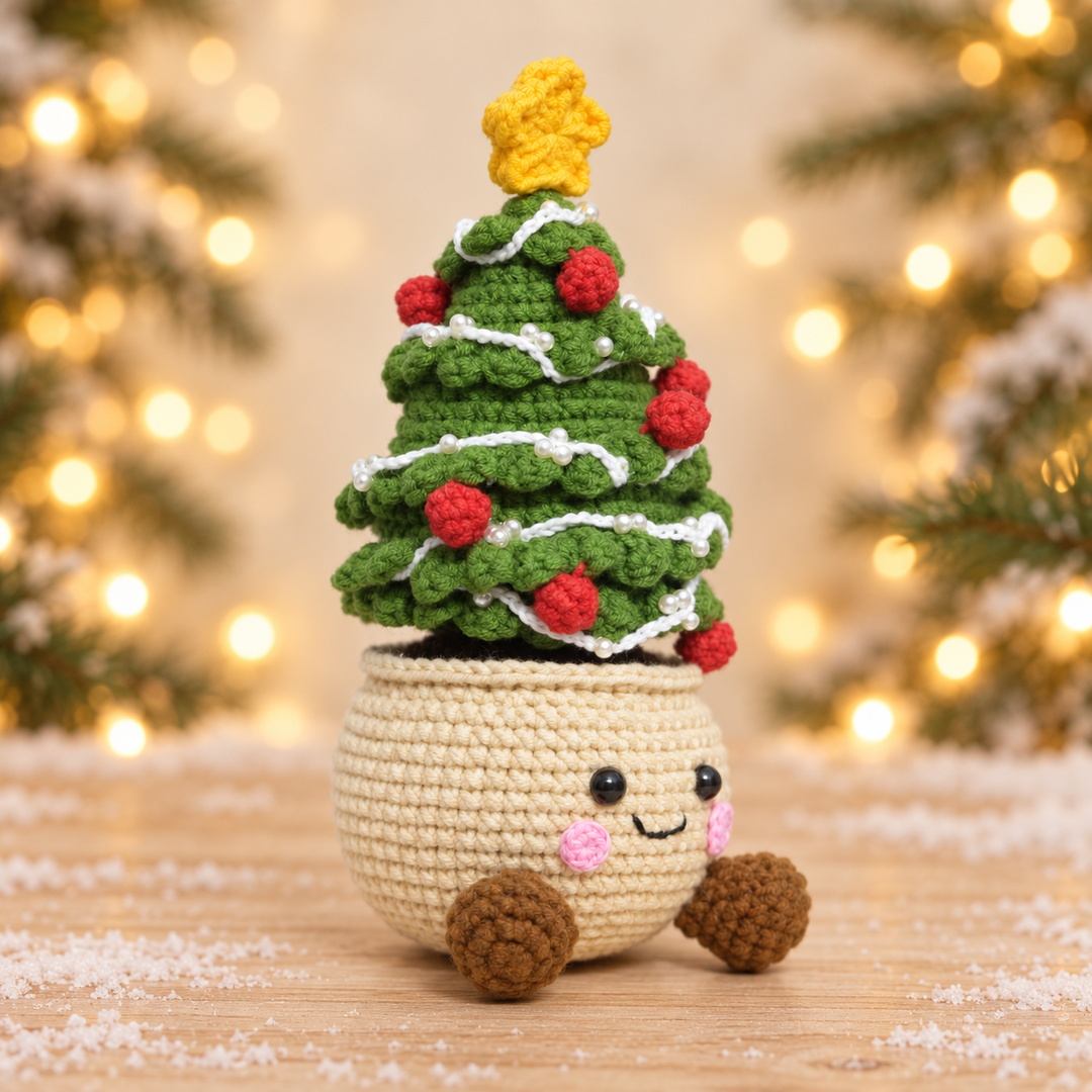 Handmade Crochet Christmas Tree in Pot - Cute Kawaii Decor