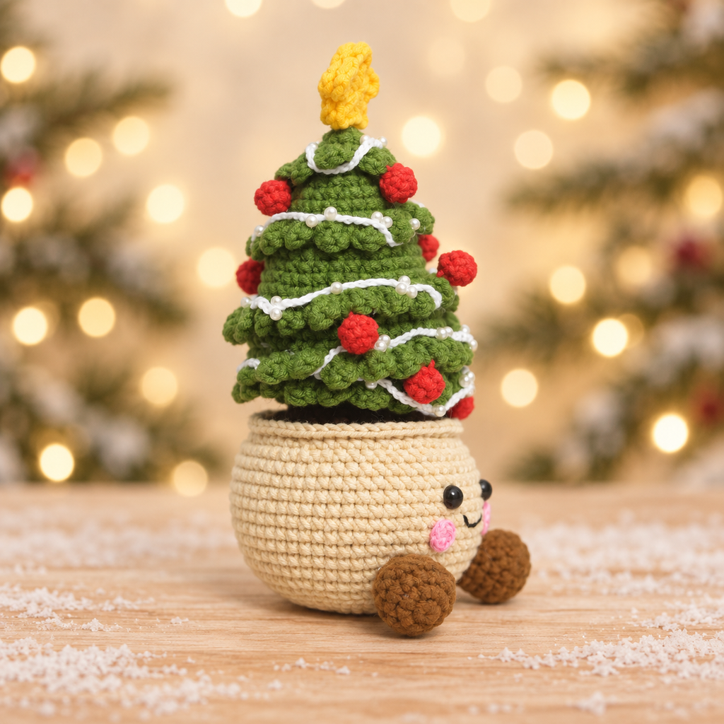 Handmade Crochet Christmas Tree in Pot - Cute Kawaii Decor