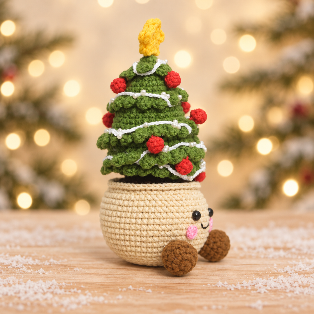 Handmade Crochet Christmas Tree in Pot - Cute Kawaii Decor