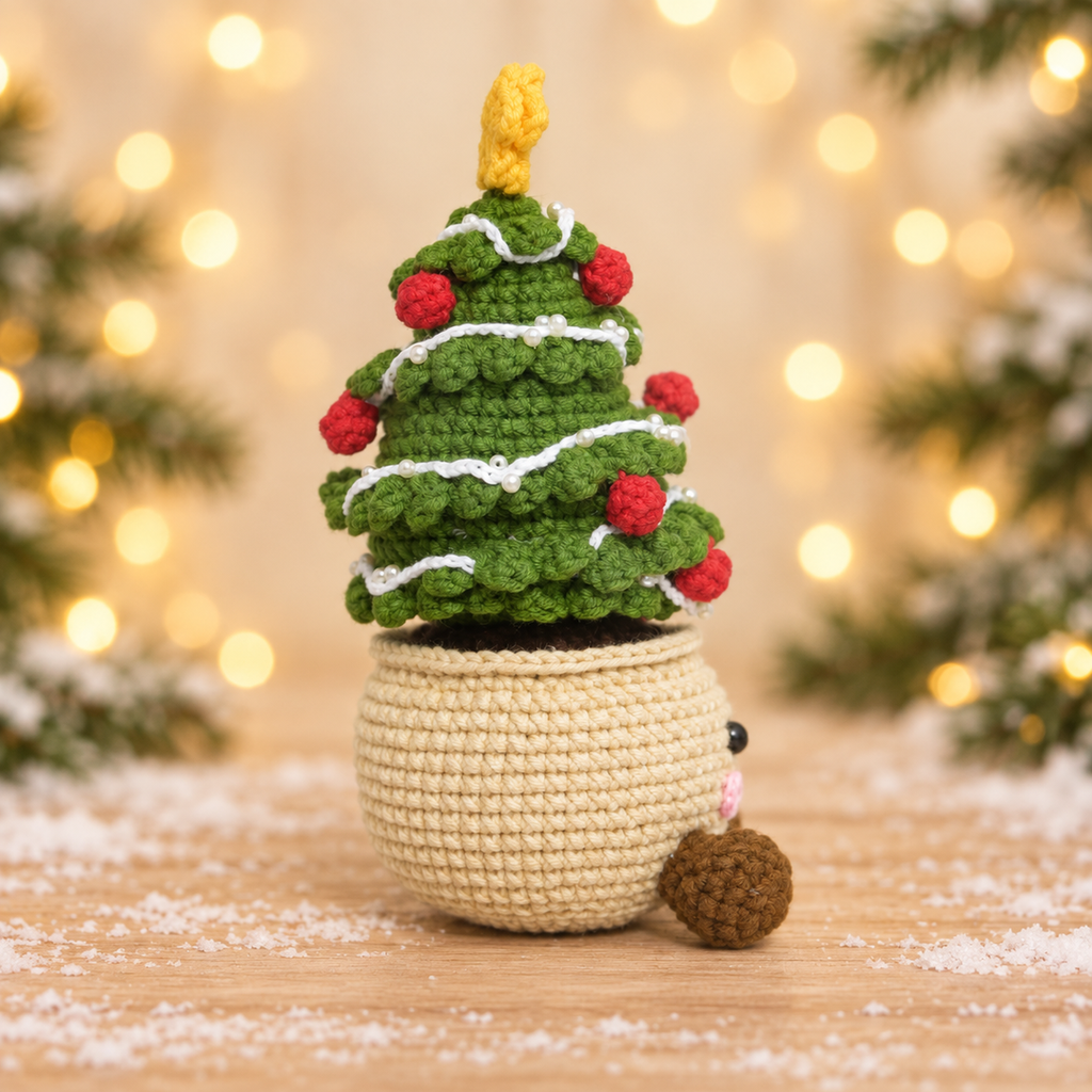 Handmade Crochet Christmas Tree in Pot - Cute Kawaii Decor