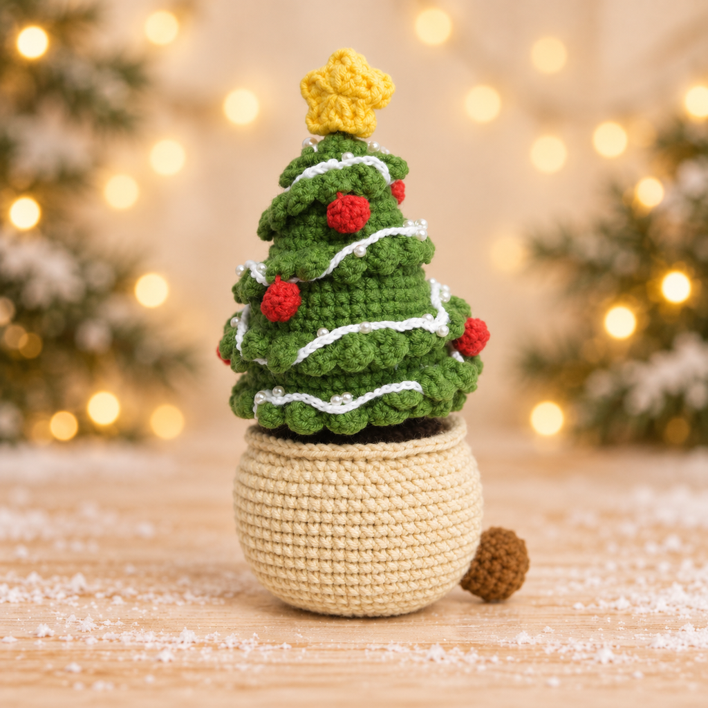 Handmade Crochet Christmas Tree in Pot - Cute Kawaii Decor