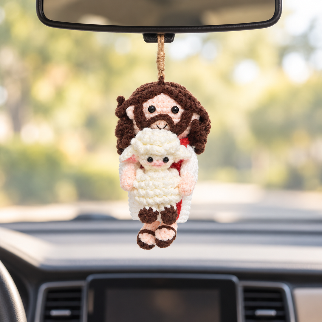 Handmade Crochet Good Shepherd Ornament - Jesus with Lamb Christmas Decor