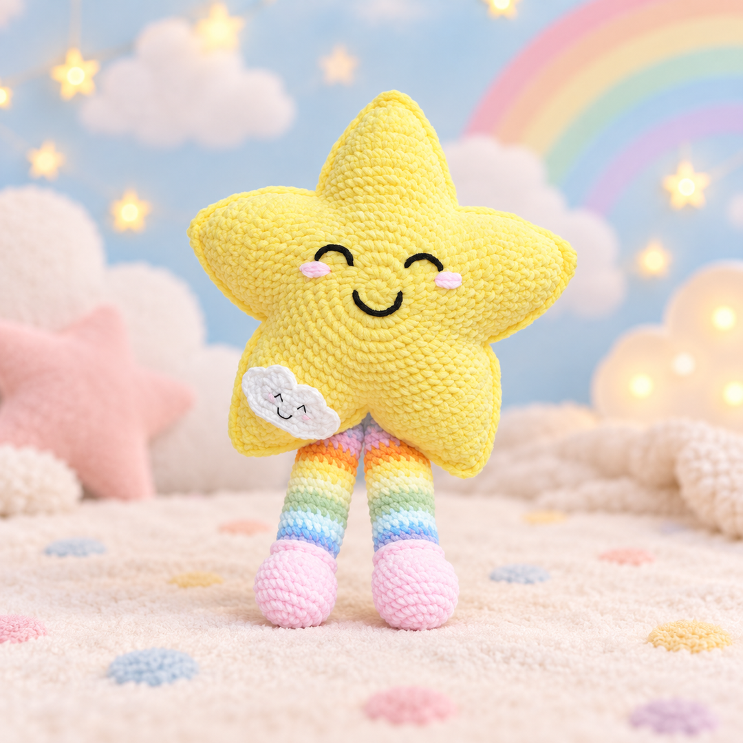 Handmade Crochet Star Plush Pillow - Rainbow Kawaii Nursery Decor