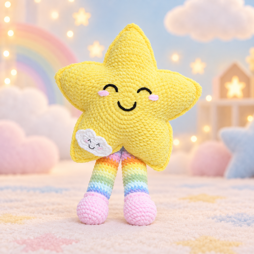 Handmade Crochet Star Plush Pillow - Rainbow Kawaii Nursery Decor