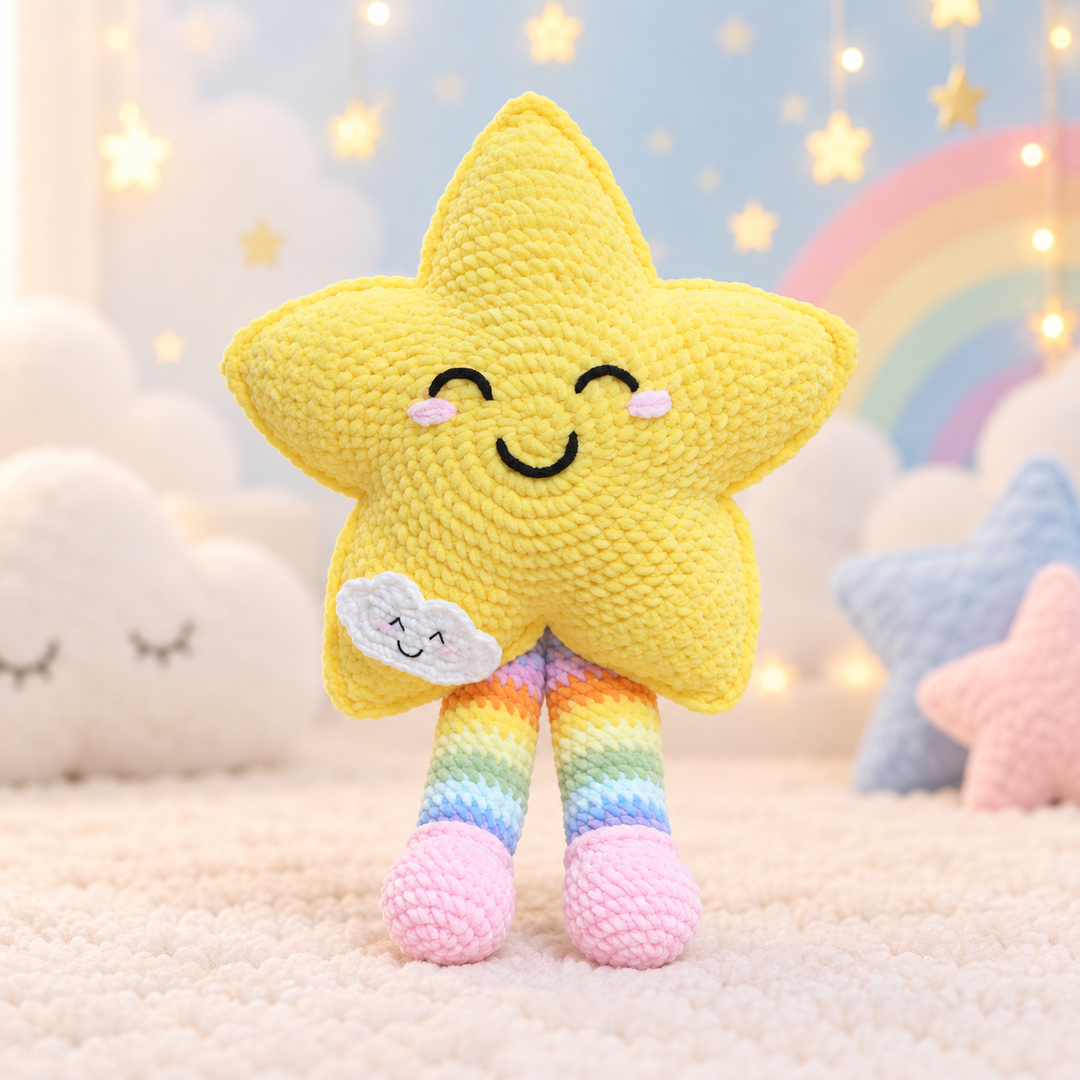 Handmade Crochet Star Plush Pillow - Rainbow Kawaii Nursery Decor