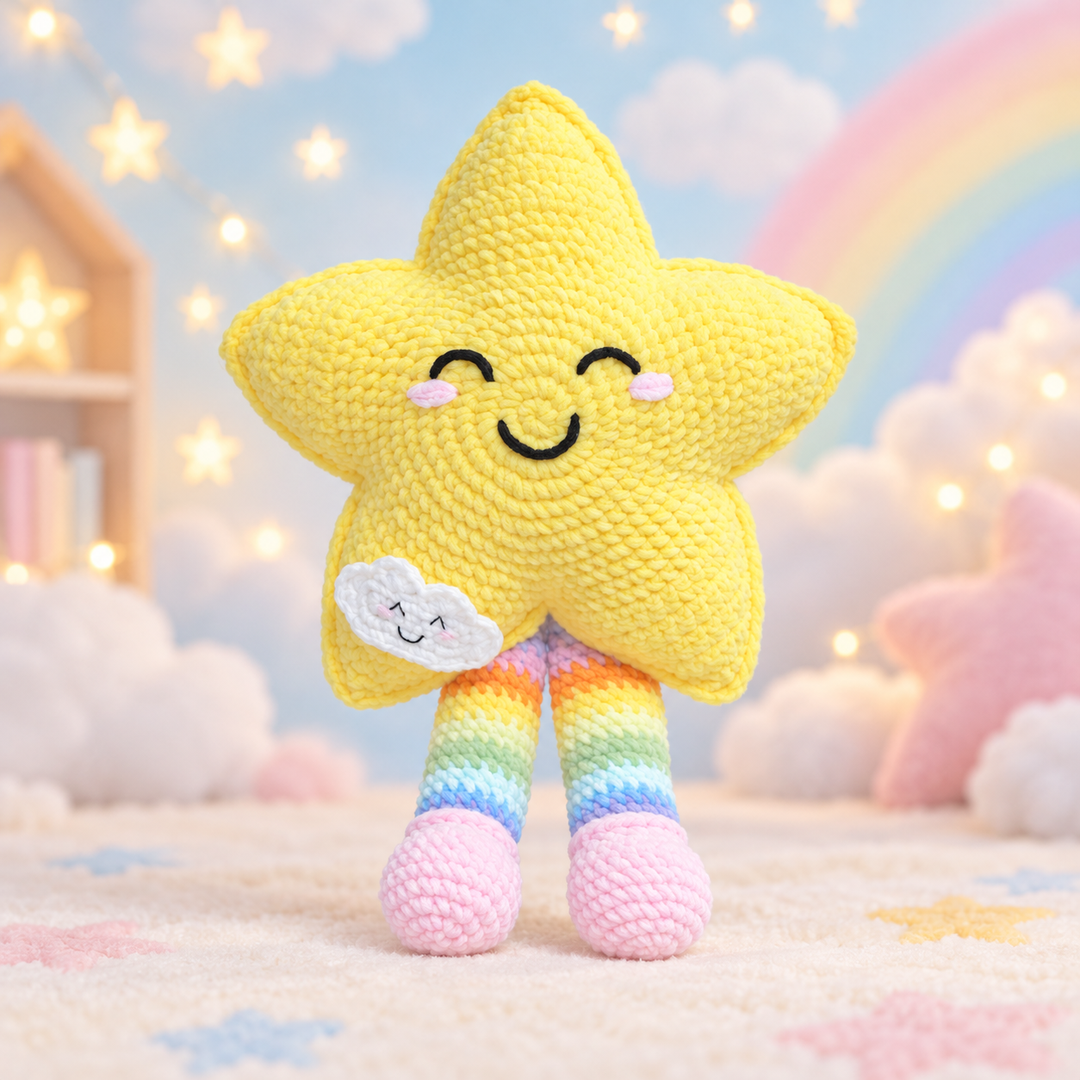Handmade Crochet Star Plush Pillow - Rainbow Kawaii Nursery Decor