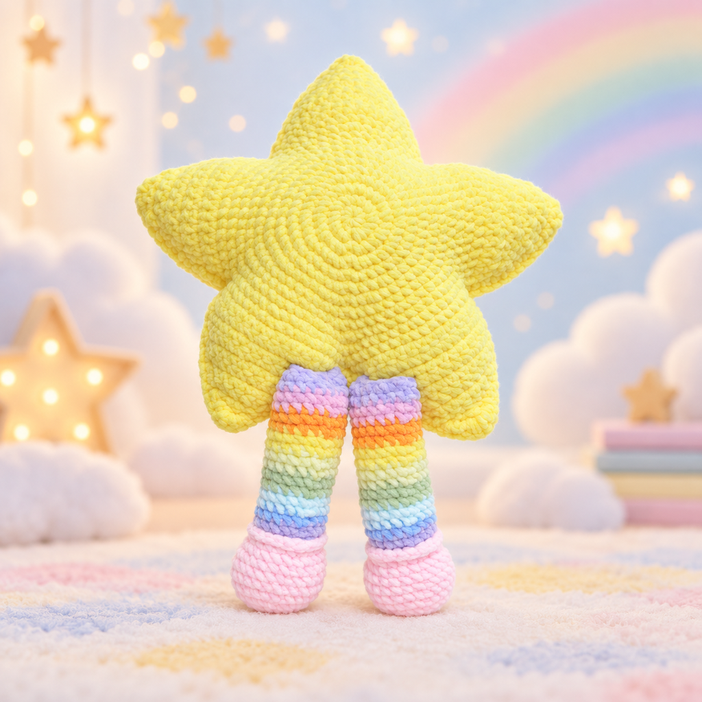Handmade Crochet Star Plush Pillow - Rainbow Kawaii Nursery Decor