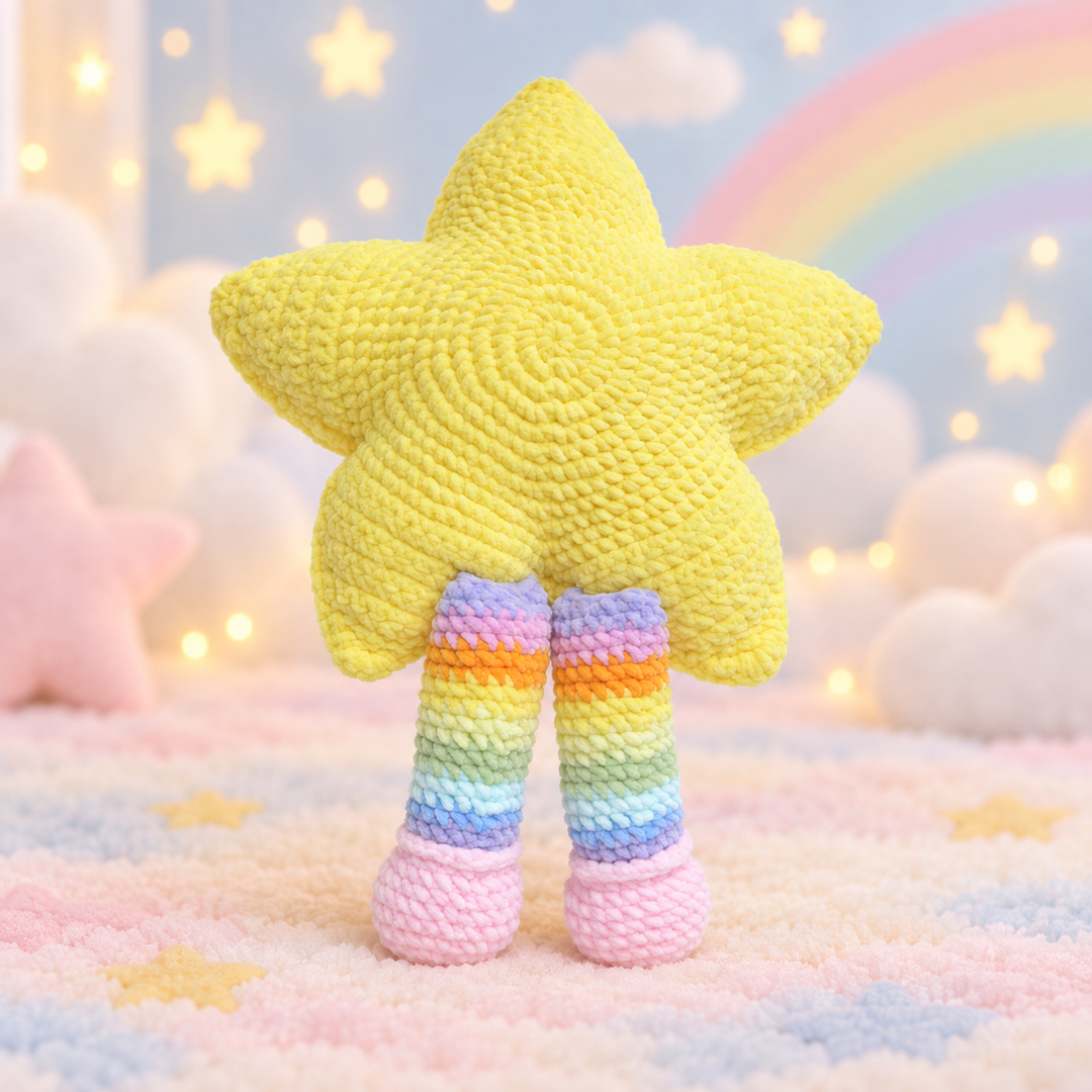Handmade Crochet Star Plush Pillow - Rainbow Kawaii Nursery Decor