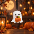 Handmade Crochet Ghost with Pumpkin - Cute Kawaii Halloween Decor