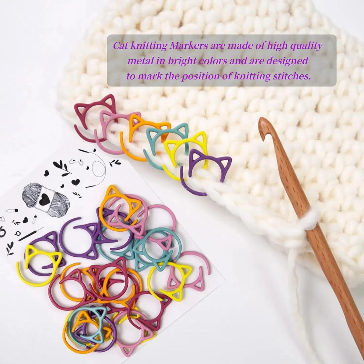 30/50/100/200PCS Cat Stitch Markers for Knitting Spiral Metal Stitch Markers for Crocheting Colorful Crochet Markers Ring