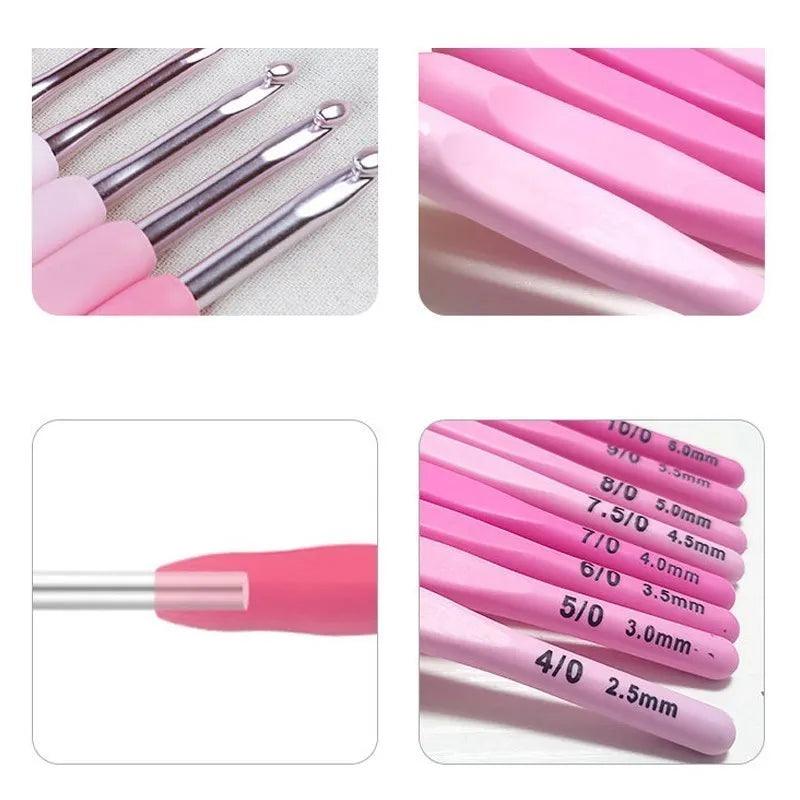 9pcs Crochet Hook Kit 2.5-6mm Ergonomic Soft Handle Aluminum Hooks Set with 8 Sizes for DIY Crafts Knitting Crocheting Supplies