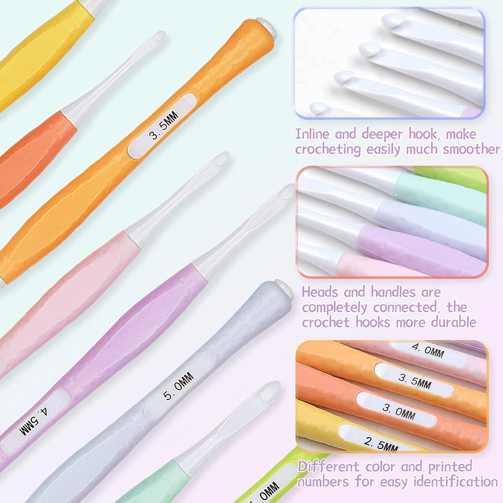8pcs Inline Crochet Hooks Set Ergonomic Non Slip Crochet Hook for Crocheting Beginners 2.5mm-6mm Soft Grip Crochet Hooks