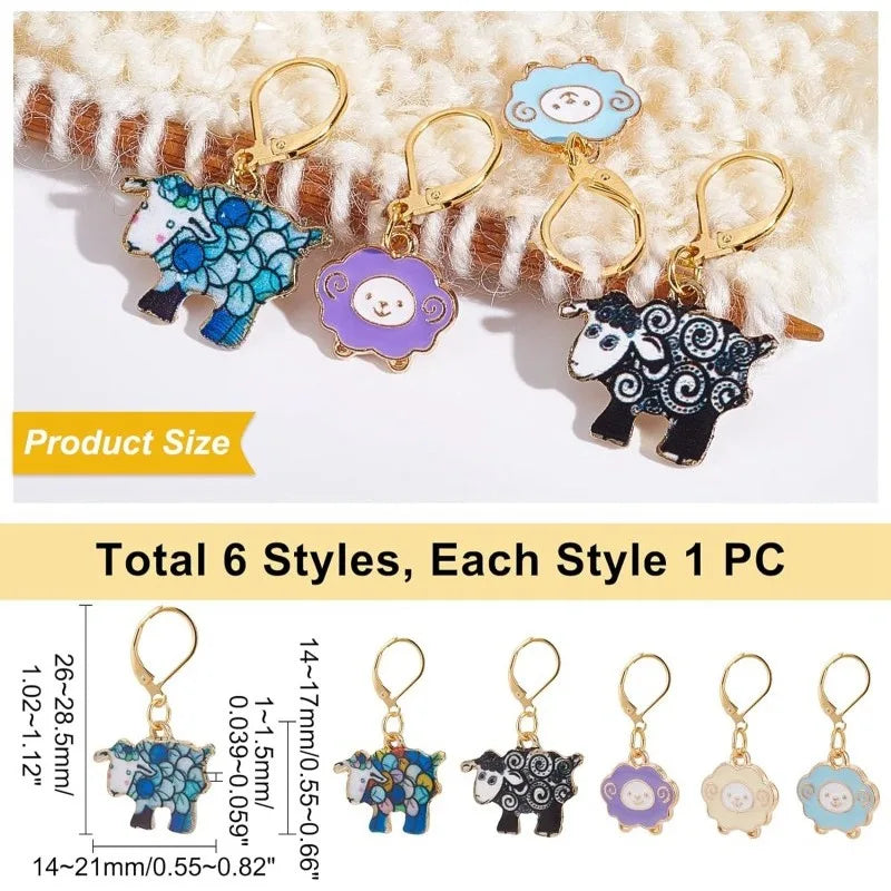 6 Pcs Sheep Stitch Markers Alloy Enamel Crochet Stitch Marker Charms Locking Stitch Marker Knitting DIY Handmade Gift