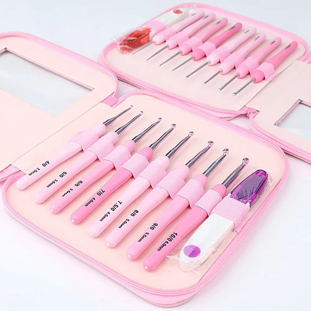9pcs Crochet Hook Kit 2.5-6mm Ergonomic Soft Handle Aluminum Hooks Set with 8 Sizes for DIY Crafts Knitting Crocheting Supplies