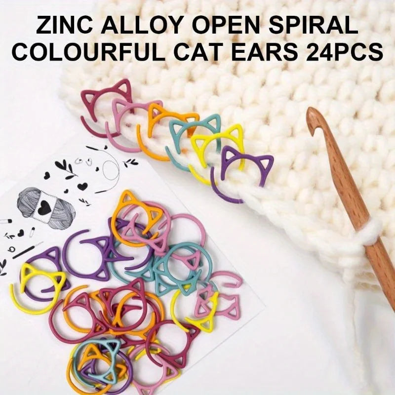 24/48pcs Cat Ear Metal Stitch Marker Crochet Hook Lock Marker Ring Crochet Hook Lock Stitch Marker For Knitting Tools