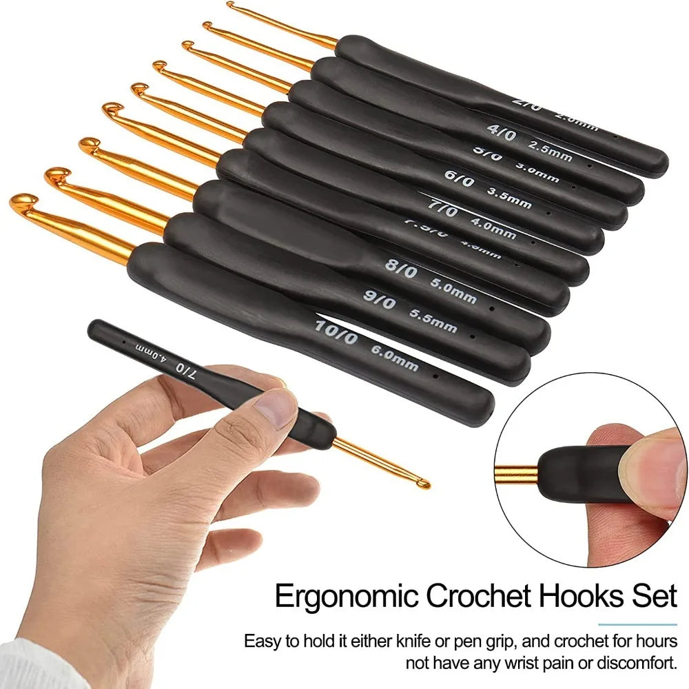 8PCS Black Crochet Hooks Set  for Arthritic Hands,Ergonomic Crochet Hook Soft Crochet Needle,2.5-6.0mm Crochet Kit for Beginners
