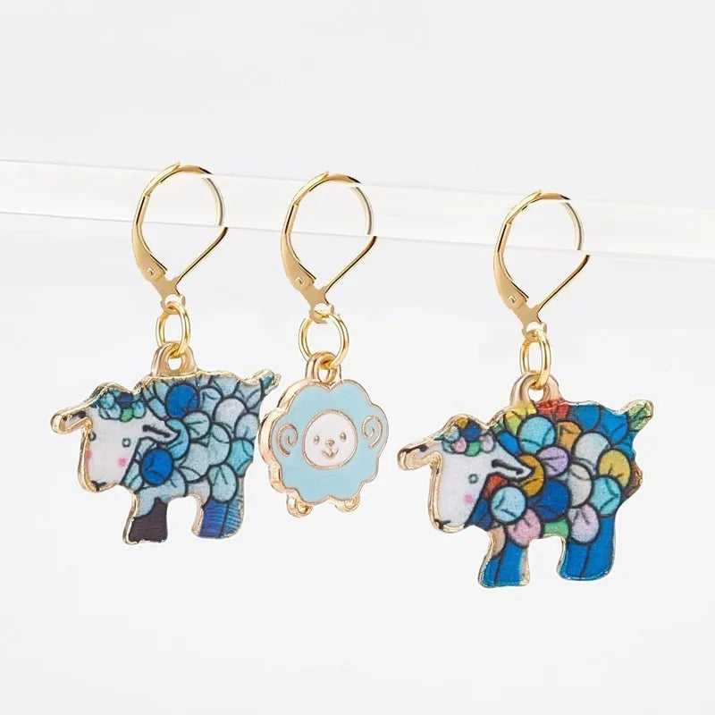 6 Pcs Sheep Stitch Markers Alloy Enamel Crochet Stitch Marker Charms Locking Stitch Marker Knitting DIY Handmade Gift