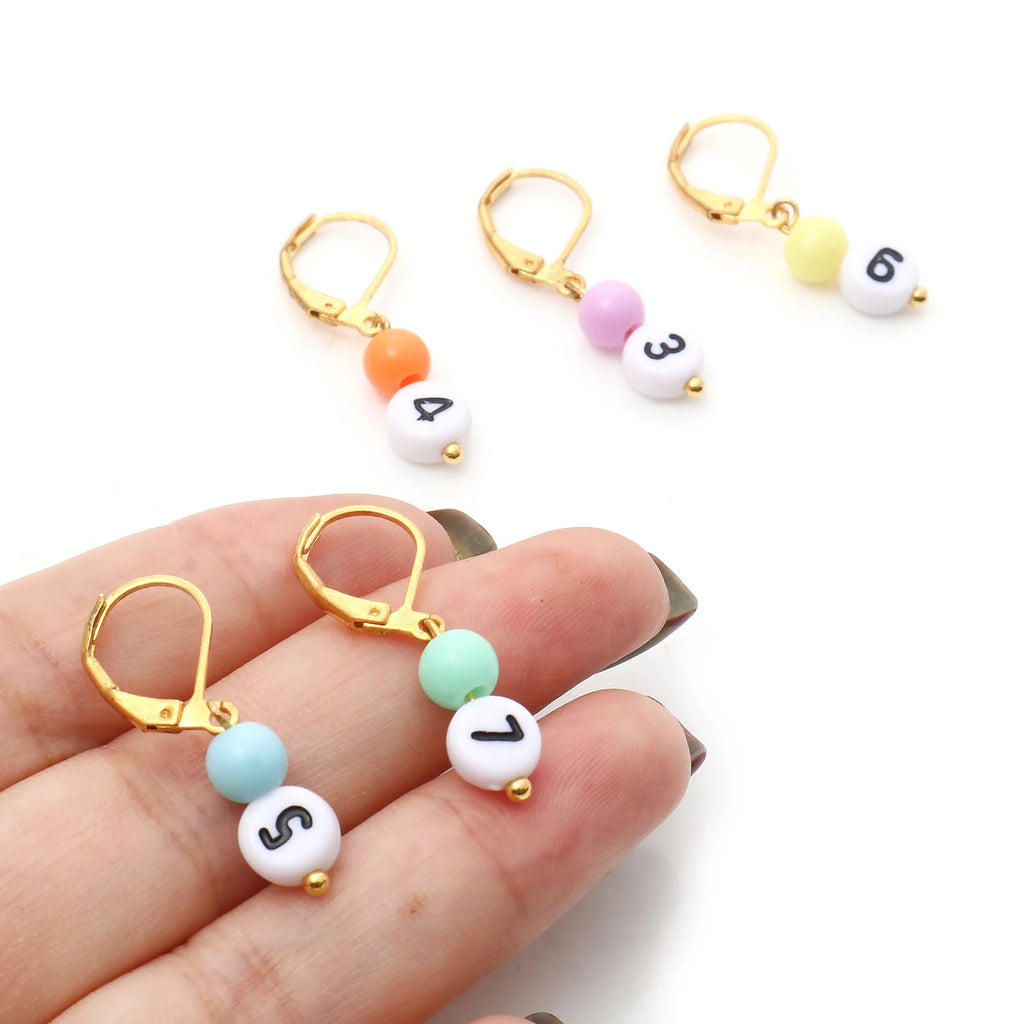 1 Set ( 10 PCs/Set) Copper & Acrylic Knitting Stitch Markers Number 0-9 At Random Color For DIY Craft Marker Tools 3.1cm x 1.1cm