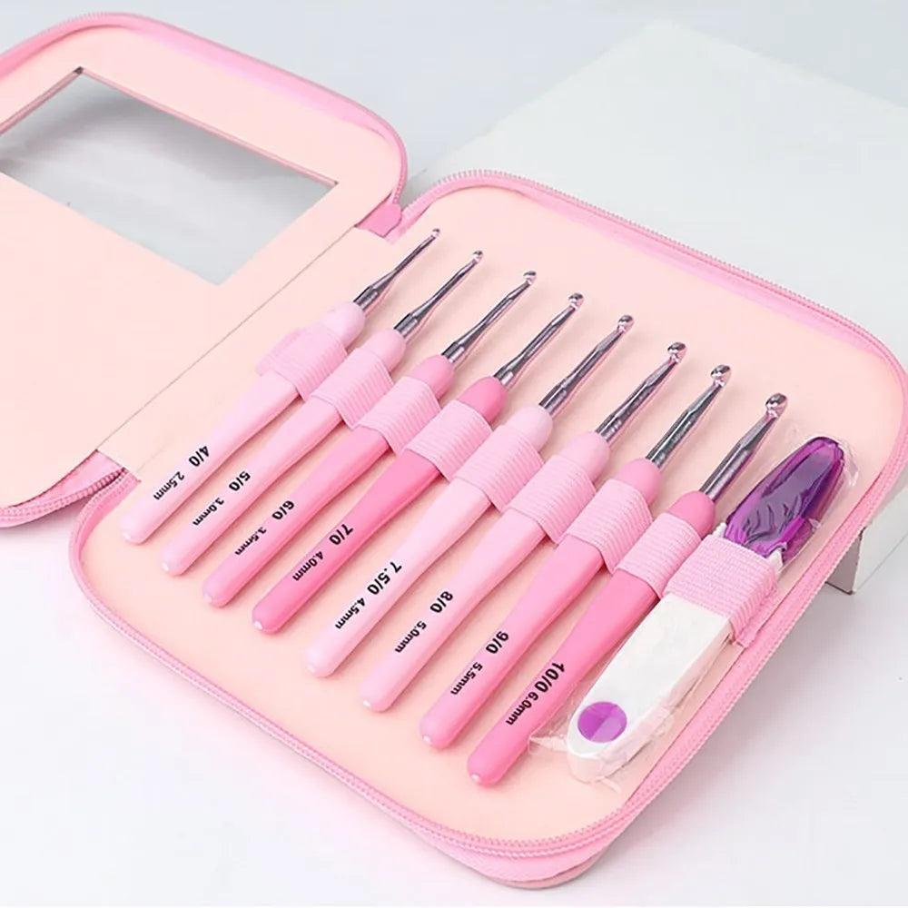 9pcs Crochet Hook Kit 2.5-6mm Ergonomic Soft Handle Aluminum Hooks Set with 8 Sizes for DIY Crafts Knitting Crocheting Supplies