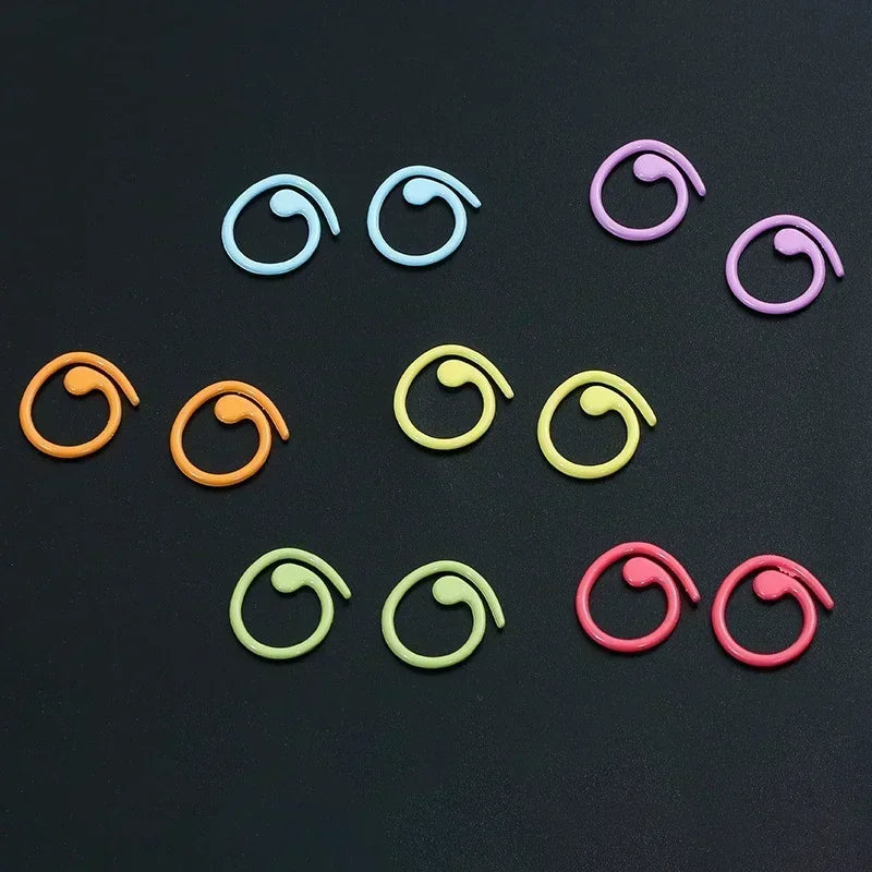16×15mm 30/60PCS Zinc Based Alloy Knitting Stitch Markers Spiral Multicolor Painted Marker Buckle Crochet Stitch  Needle Clip