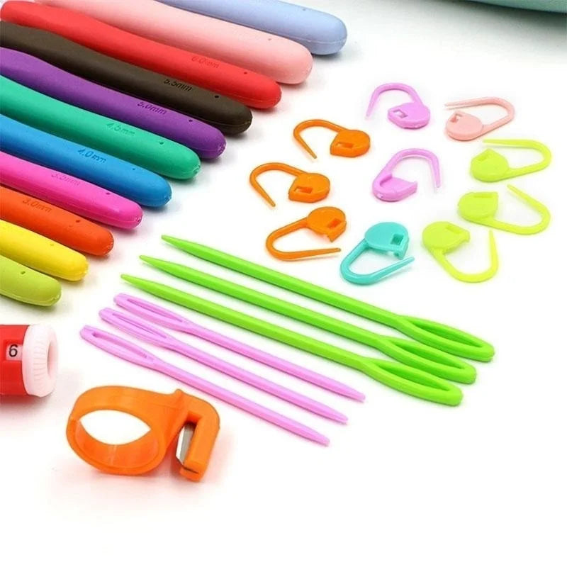 12/37pcs Ergonomic Crochet Hook Set Extra Long Kit Crochet Needles Knitting Crochet Tricot Accessories For Beginners Comfortable
