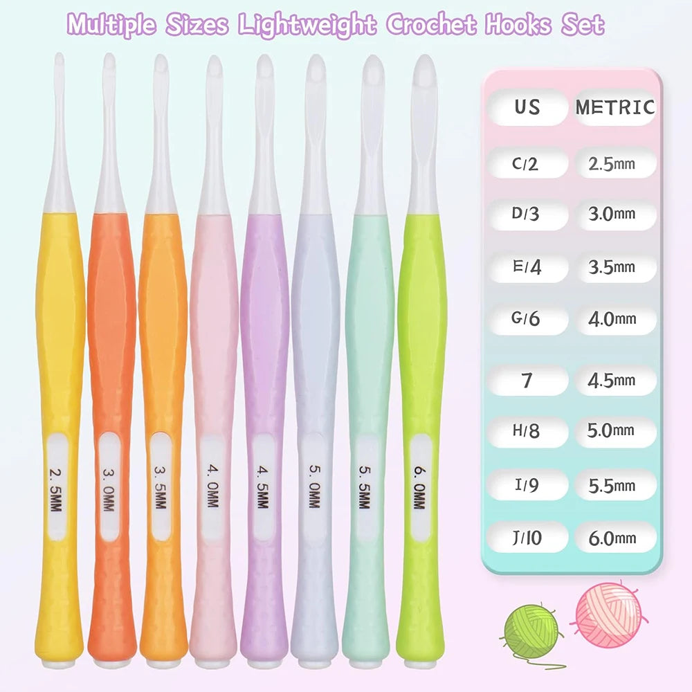 8pcs Inline Crochet Hooks Set Ergonomic Non Slip Crochet Hook for Crocheting Beginners 2.5mm-6mm Soft Grip Crochet Hooks