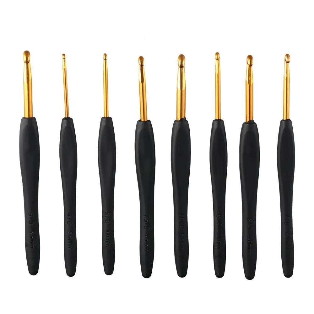 8PCS Black Crochet Hooks Set  for Arthritic Hands,Ergonomic Crochet Hook Soft Crochet Needle,2.5-6.0mm Crochet Kit for Beginners