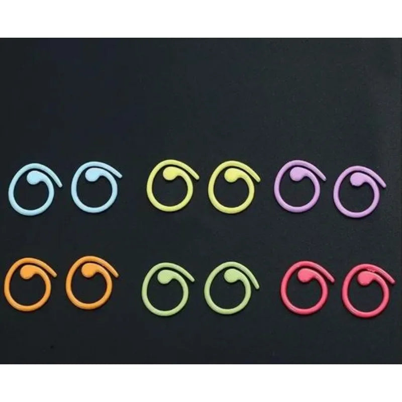 16×15mm 30/60PCS Zinc Based Alloy Knitting Stitch Markers Spiral Multicolor Painted Marker Buckle Crochet Stitch  Needle Clip