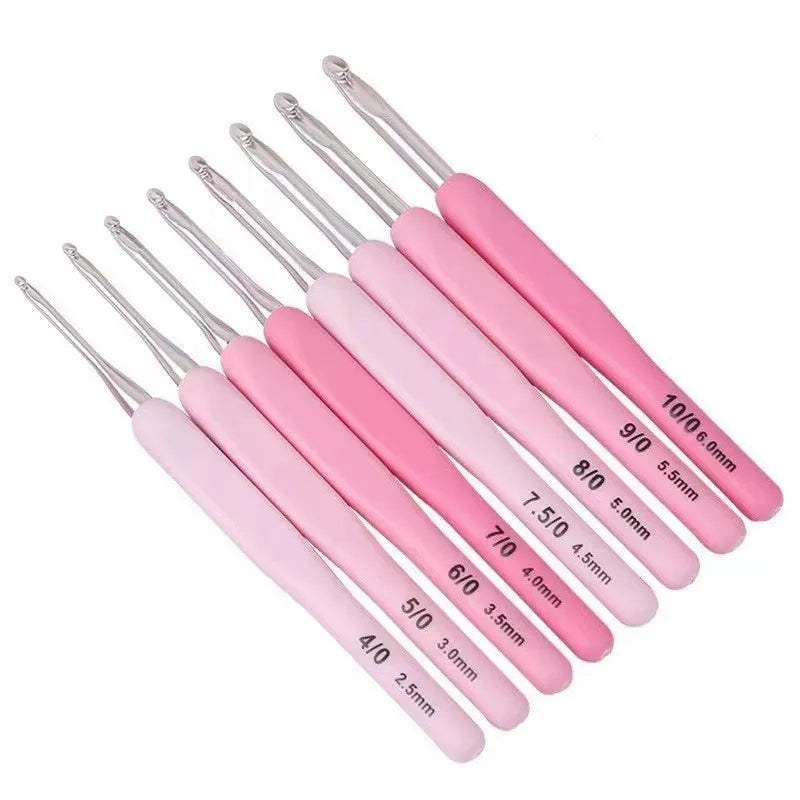 9pcs Crochet Hook Kit 2.5-6mm Ergonomic Soft Handle Aluminum Hooks Set with 8 Sizes for DIY Crafts Knitting Crocheting Supplies