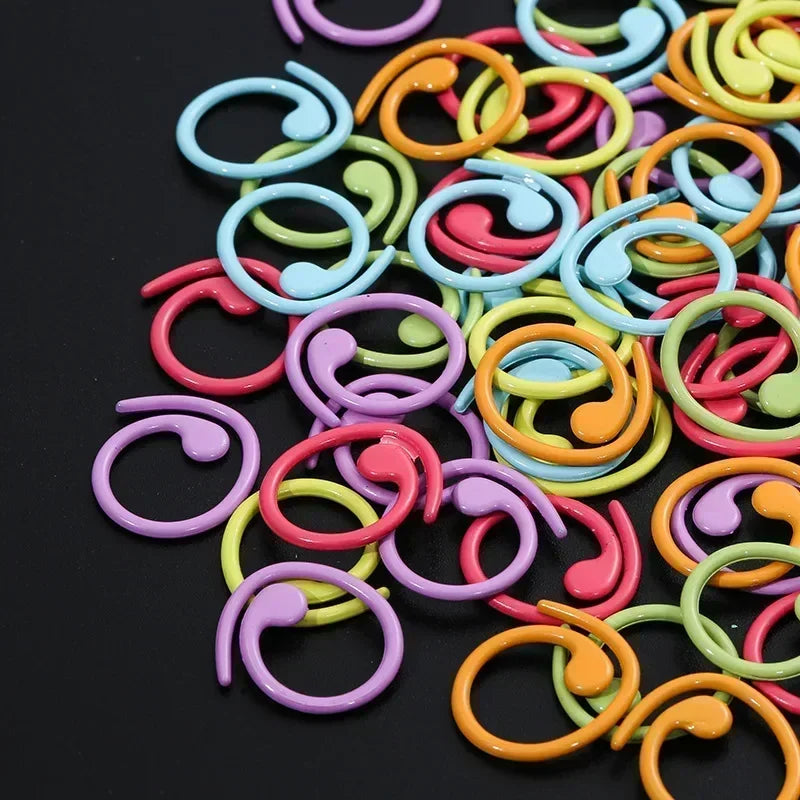 16×15mm 30/60PCS Zinc Based Alloy Knitting Stitch Markers Spiral Multicolor Painted Marker Buckle Crochet Stitch  Needle Clip