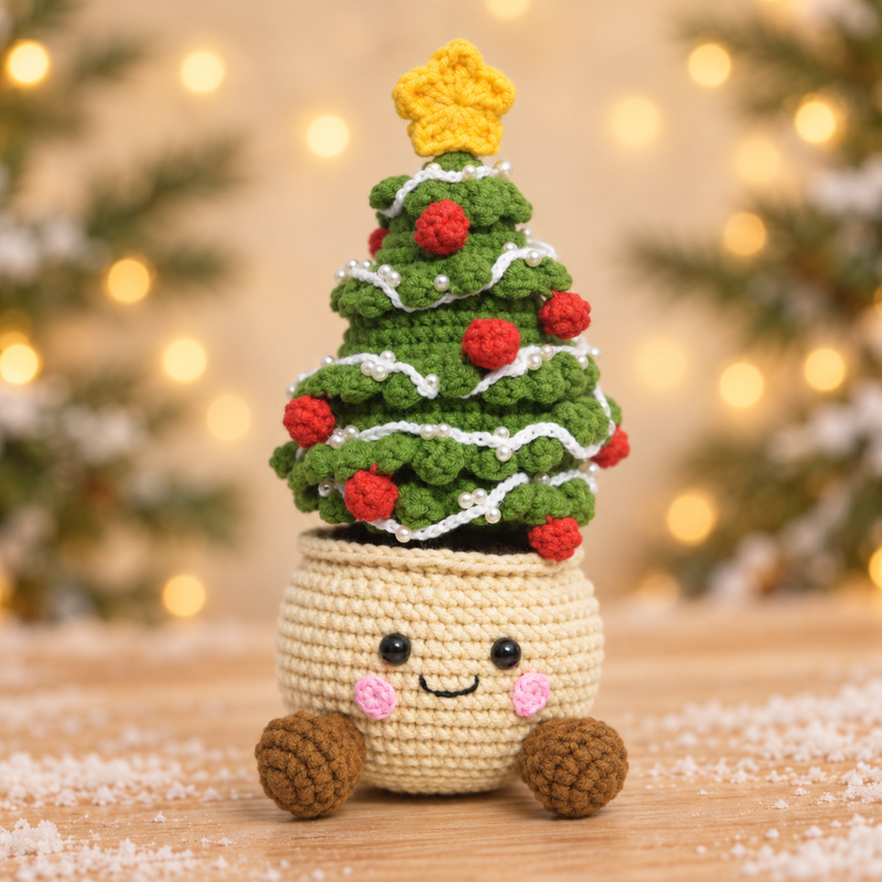 Handmade Crochet Christmas Tree in Pot - Cute Kawaii Decor